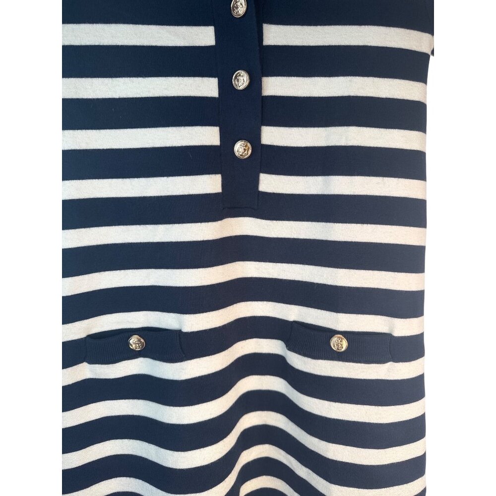 ZARA Navy & White Small Striped Short Sleeve Button Front Shift Dress - Picture 13 of 14